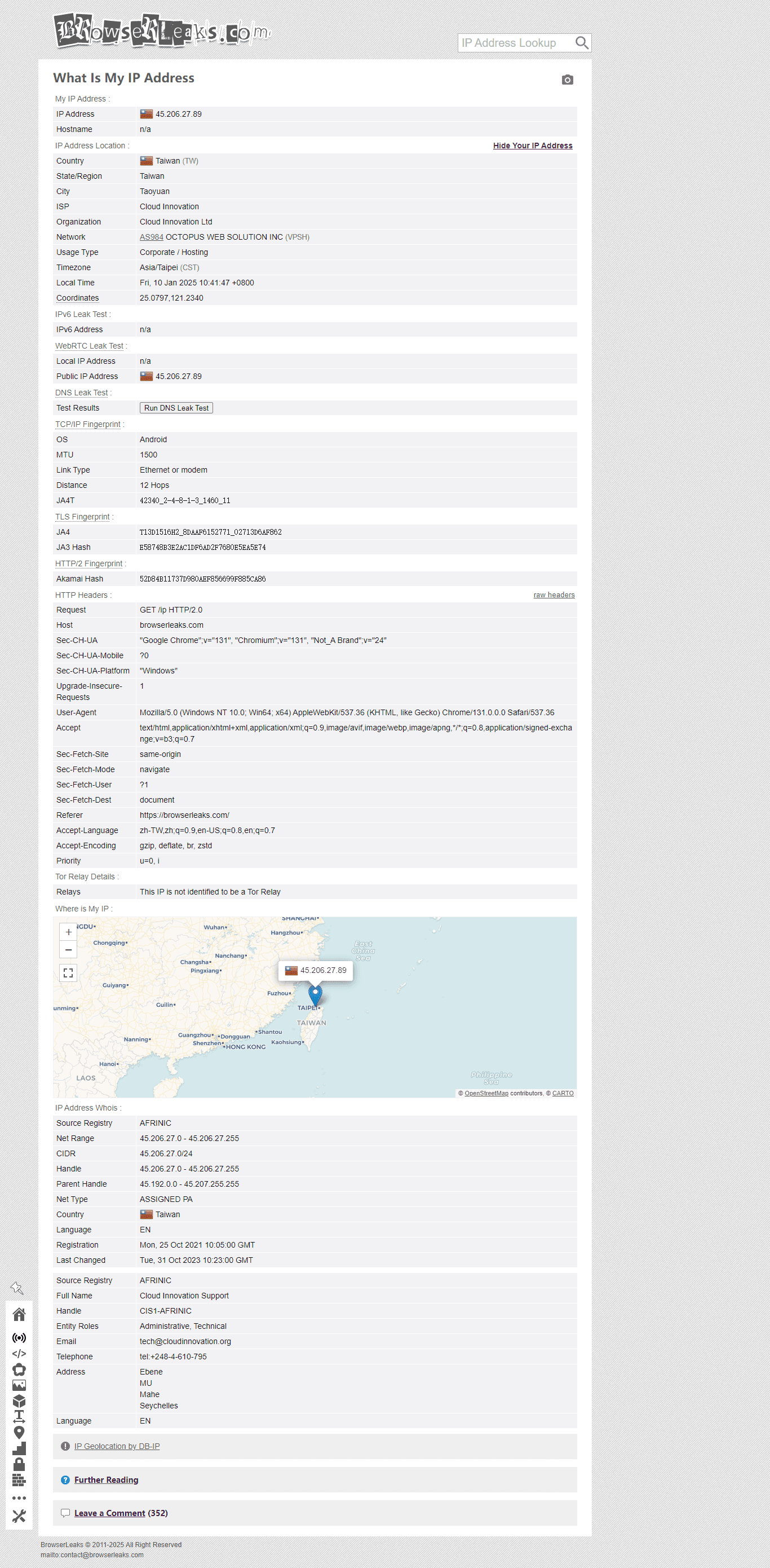 BrowserLeaks - Test IP, Geo, and Browser Privacy Online | Hidemium.io