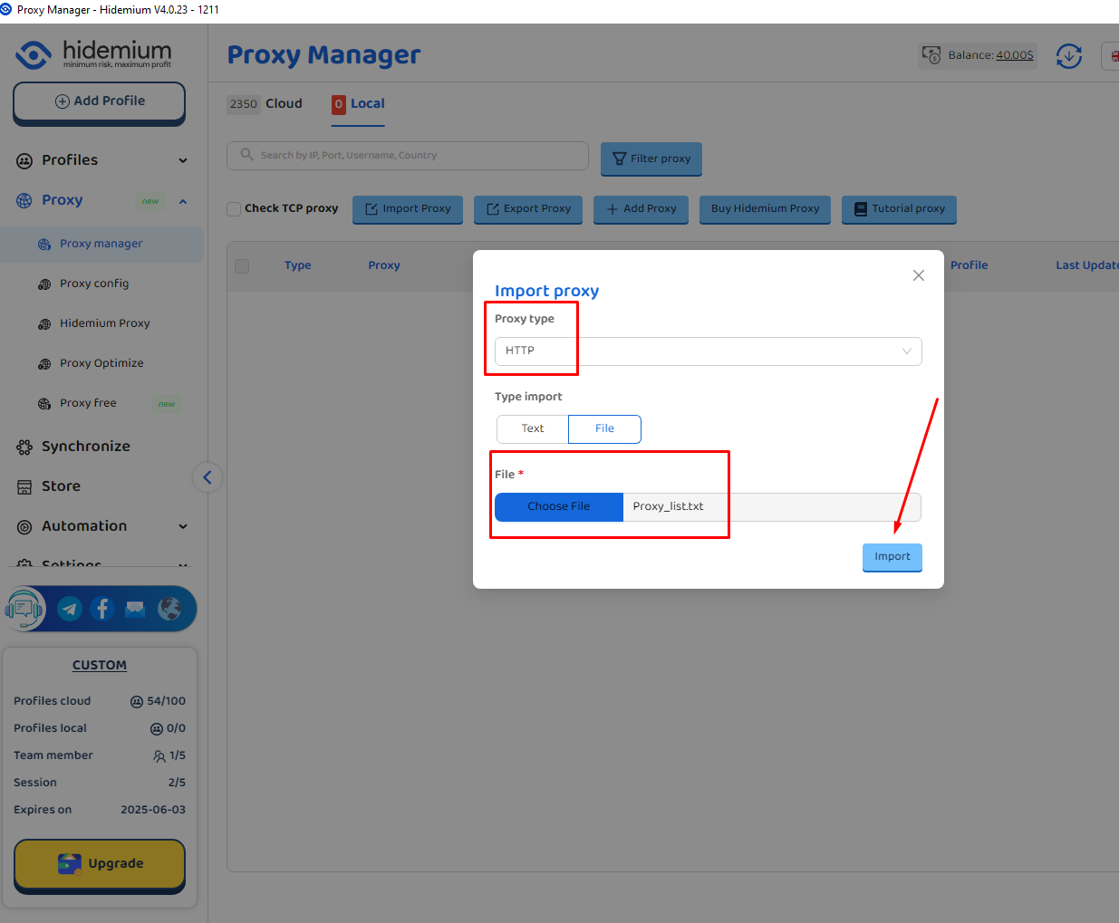 Instructions for integration MarsProxies with Hidemium