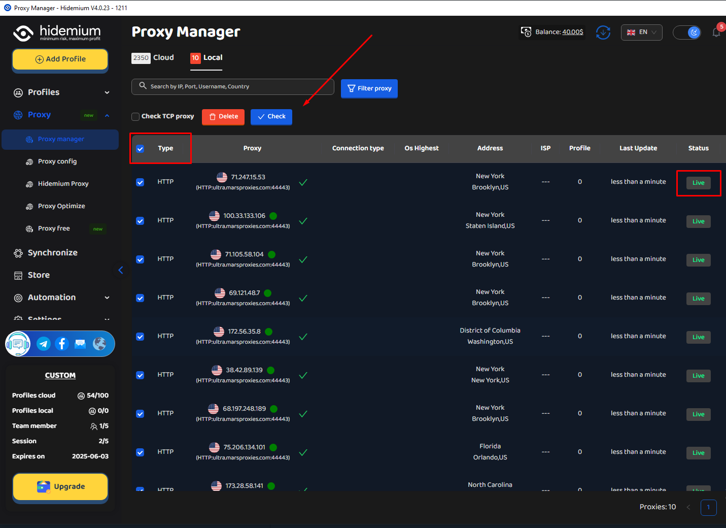 Instructions for integration MarsProxies with Hidemium