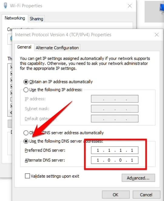 Địa chỉ IPv4 của DNS 1.1.1.1