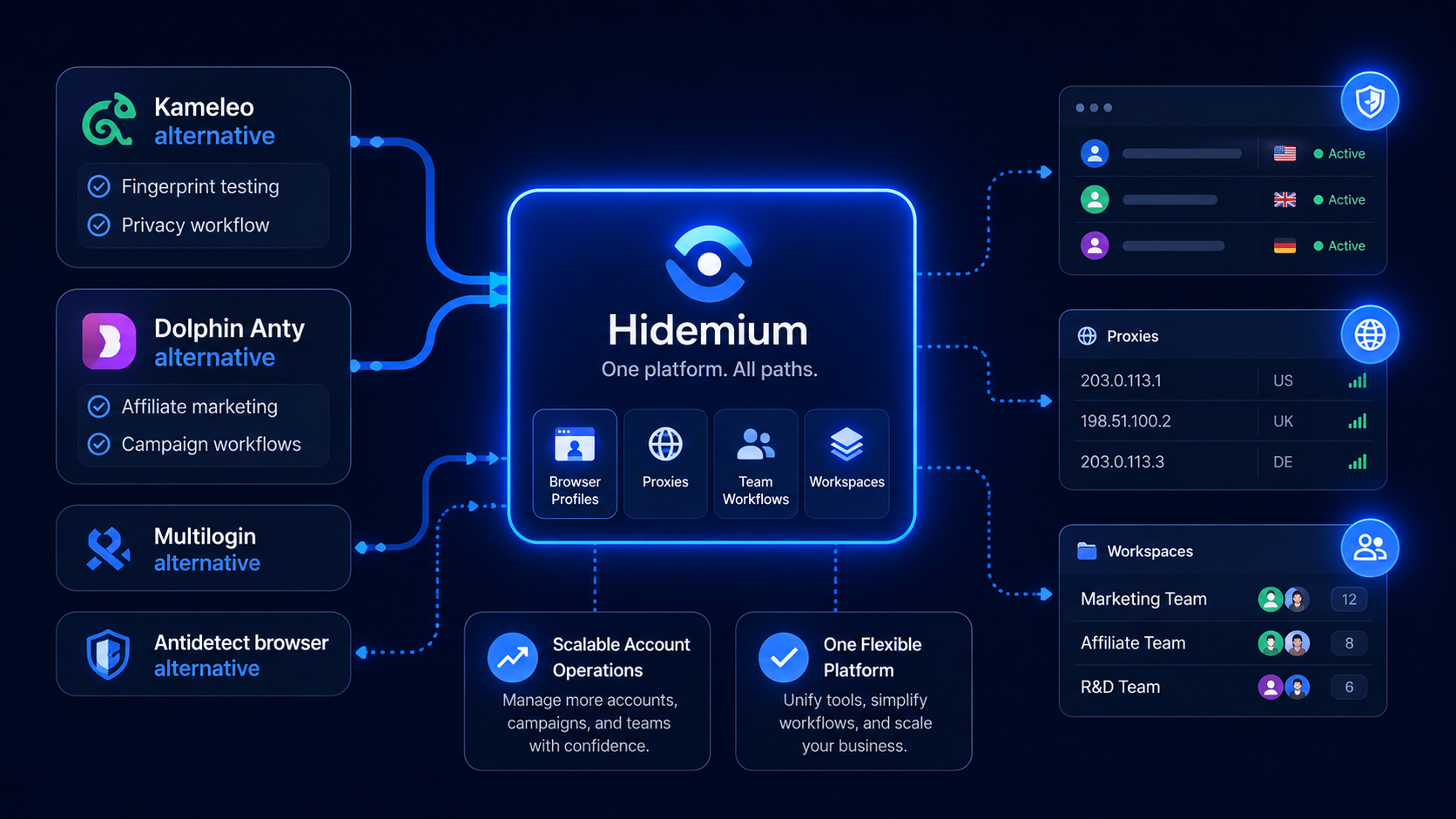 Hidemium как альтернатива Kameleo, Dolphin Anty и Multilogin с браузерными профилями, прокси, командными процессами и рабочими пространствами