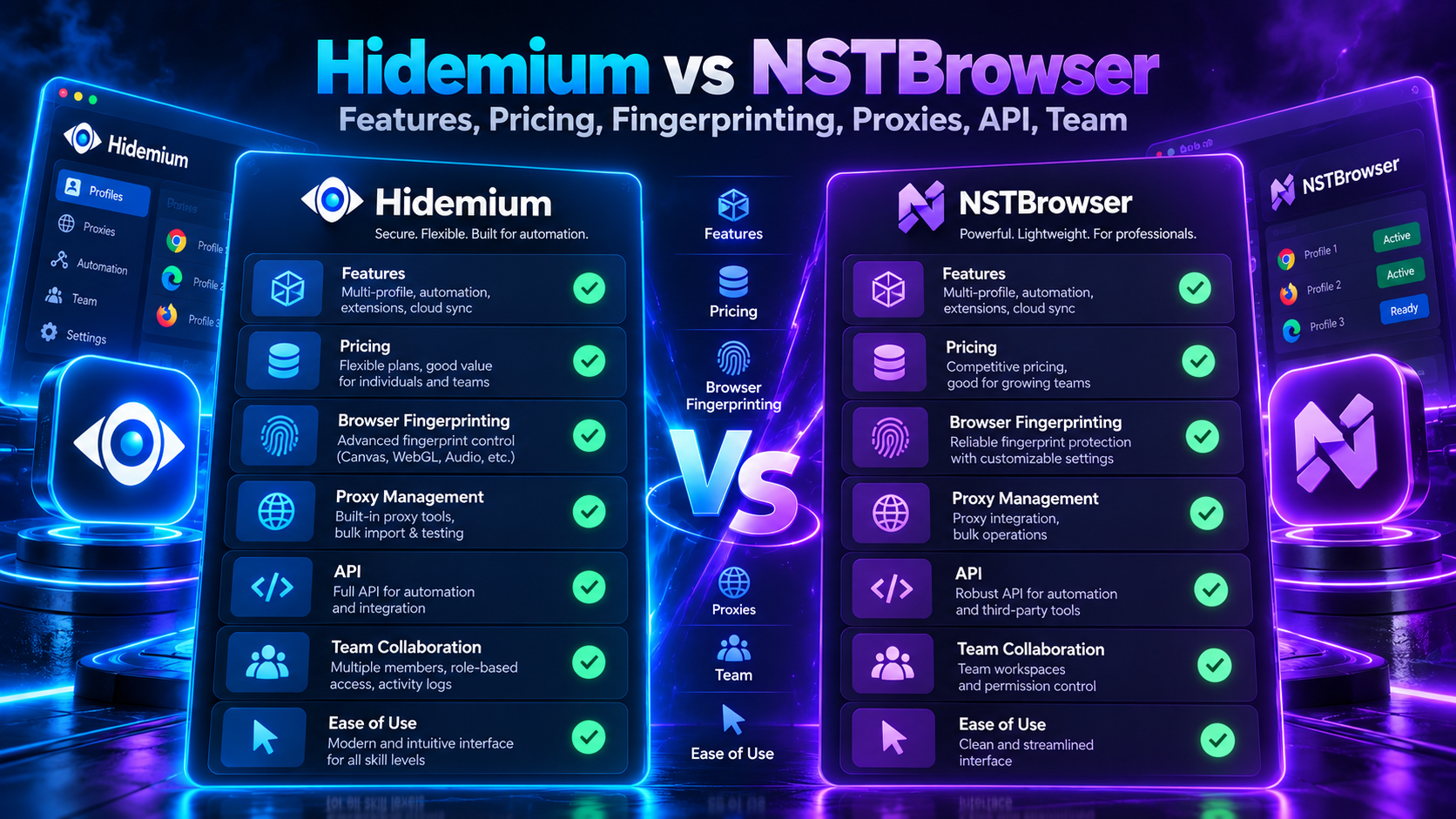 Hidemium vs NSTBrowser feature comparison