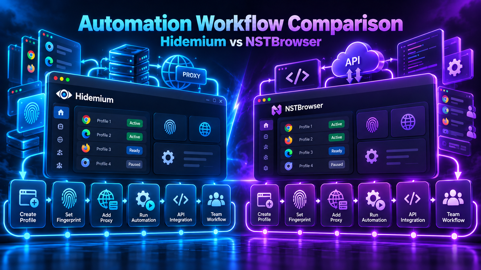 Hidemium vs NSTBrowser automation workflow comparison