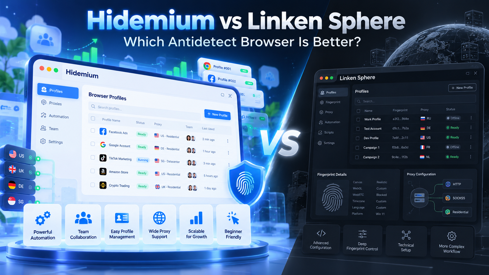Hidemium vs Linken Sphere:哪个指纹浏览器更好?